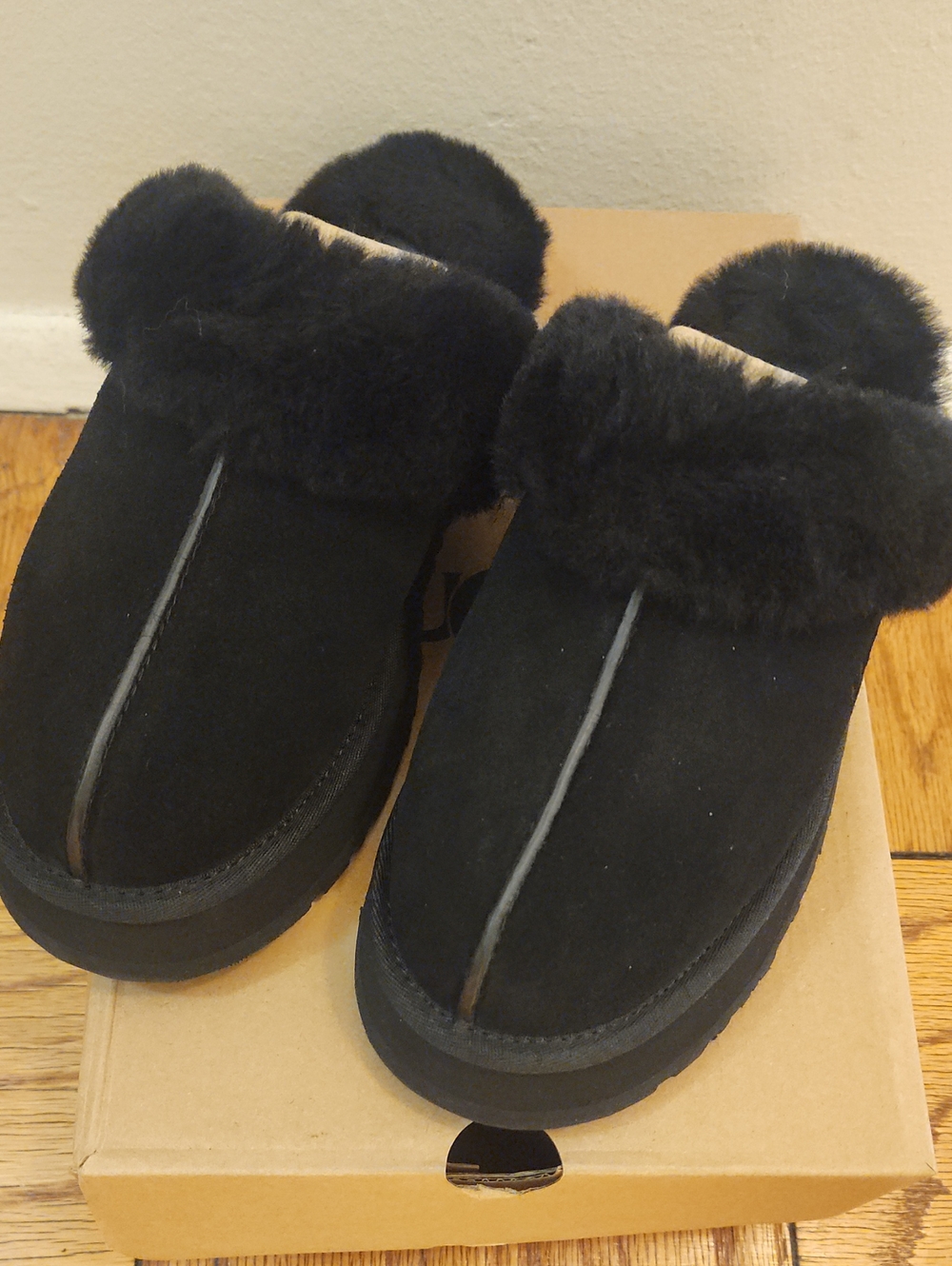 UGG Black Shearling-Lined Women's Slip-On Slippers